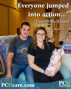 Alex, Danielle and baby Lainey MacKinnon in hospital room